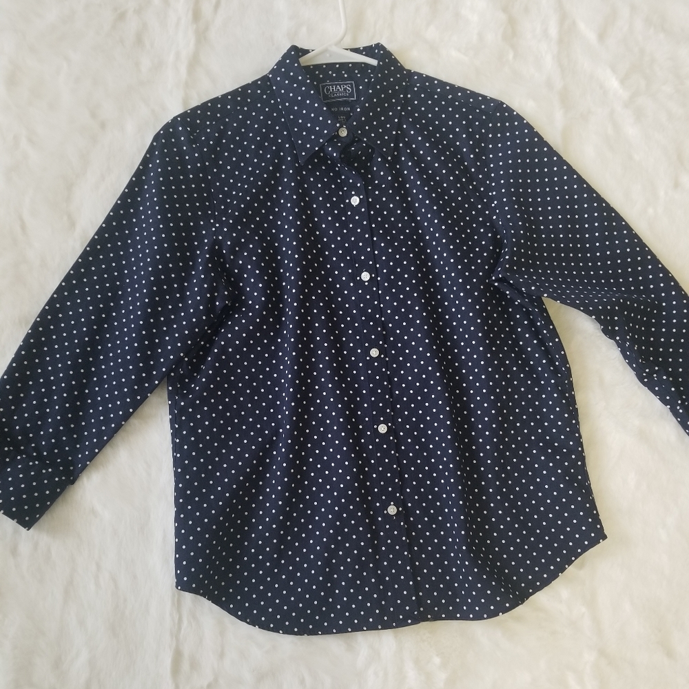 Chaps Long Sleeve Poka Dots Button Down Shirt